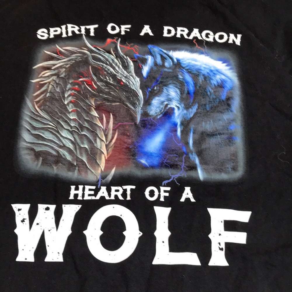 XXL Black TShirt Dragon & Wolf